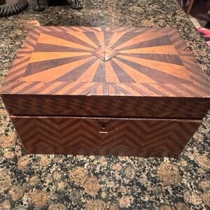 Antique Herringbone Parquet Inlay Wooden Box 11X8